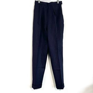 Lauren Ralph Lauren Navy Blue Pinstriped Worsted Wool Cuffed Trousers Size 4